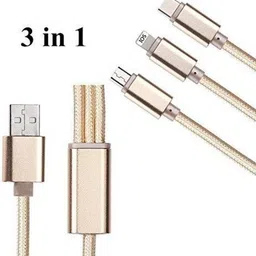 THE MOBILE POINT Lightning Cable 2 A 1.2 m 3 in 1 Multi USB Charging Nylon Braided Fast Multi Charger Cable for Micro USB, iOS and Type-C Devices image 3