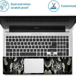 FineArts 4 in 1 Combo Pack with Laptop Skin Sticker Decal, Palmrest Skin, Screen Protector, Key Guard for 15.6 Inch Laptop - Camouflage Star Combo Set image 3