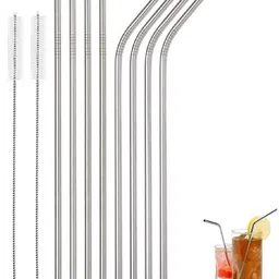 nurior Long Steel Straws for Drinking Juice & Drinks Reusable Straw Pipe Kitchen Tool Set-picture-24