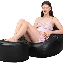 giglick XXXL Faux Leather Bean Bag & Footrest Filled with Beans Bean Bag Chair With Bean Filling image 2