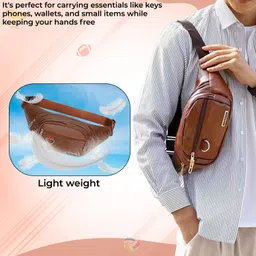 KRAPTICK PU Leather Waist Bag | Fanny Pack & Crossbody Bag for Travel, Running, Hiking & Gym | Waterproof & Lightweight Belt Bag | Adjustable Money Belt & Waist Pouch image 5