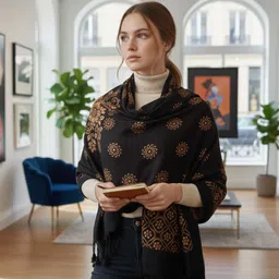 ogs Floral Print, Graphic Print, Geometric Print Rayon Women Black Fancy Scarf, Stole, Scarf image 4