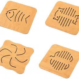 tomatus 4 PCS Openwork Wooden Coasters Cutlery Thickened Non Slip Pan Dish Mats WOOD, (Random Pattern) Trivet-picture-28