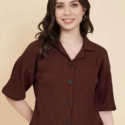 metronaut Women Boxy Fit Solid Lapel Collar Casual Shirt-picture-36