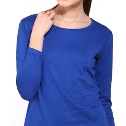 ap'pulse Women Solid Round Neck Pure Cotton Blue T-Shirt-picture-13