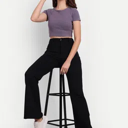 next one Women Flared Black Lycra Blend Trousers image 5