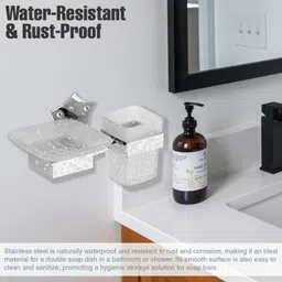 gloxy Wall Mounted Soap Dish with Toothbrush Holder | Space-Saving Bathroom Organizer 9 inch 1 Bar Towel Rod image 5