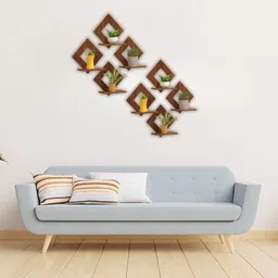 hootzilla Finish Wooden Square Wall Hanging Planter Stand Wooden Wall Shelf image 3