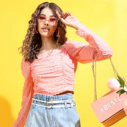 tokyo talkies Casual Regular Sleeves Solid Women Orange Top-picture-28