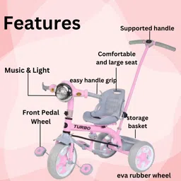 dash star Turbo Tricycle with Musical & Light ,Storage Basket ,Wide Seat And Parent Handle DS_TURBOSTAR_PINK-09 Tricycle image 3