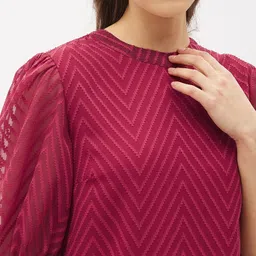 harpa Casual Puff Sleeves Self Design Women Maroon Top image 4