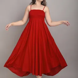 make my cloth Women Fit and Flare Red Ankle Length Dress-picture-17