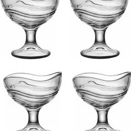 indusbay Glass Dessert Bowl 4 Pieces Crystal Glass Curve Wave Shape Ice Cream Bowl Cup Set of 150ml-picture-20