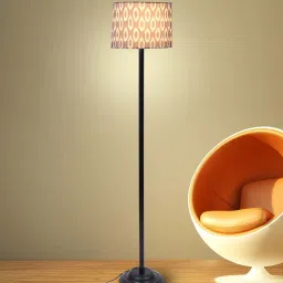 tu casa Contemporary White and Blue Cotton Shade Club Floor Lamp With Iron Base image 1