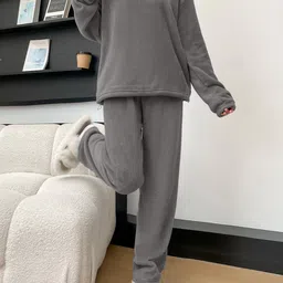 trendverse Women Night Suit Set Grey Solid-picture-14