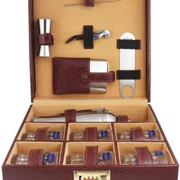 surfnpick Portable Brown Premium Bar Set With 6 Whiskey Glasses for Picnic, Travel & Car 1 - Piece Bar Set image 3