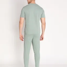 chkokko Men Top & Pyjama Set Light Green Solid image 4