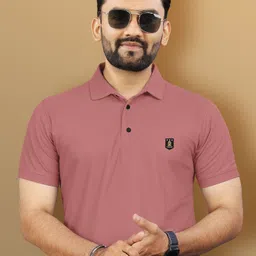 vebnor Men Solid Polo Neck Polyester Pink T-Shirt-picture-17