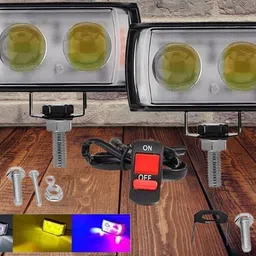 houseofcommon Mini Double Lens Fog Light with yellow & White Fleshing Light(RED & Blue DRL)RR Fog Lamp Motorbike LED (12 V, 40 W) image 1