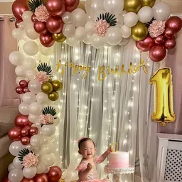 rsr creation Solid 1st happy birthday decoration items-63pcs rose gold & white color set balloons Balloon image 4