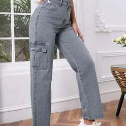 alluring looks Women Boyfriend High Rise Grey Jeans image 3