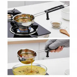 nsvl Stainless Steel Tadka Pan| Gas & Induction Compatible | in-Built Stand Tadka Pan 11 cm diameter 0.3 L capacity image 3