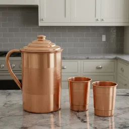 TambaVeda Pure Copper Water Jug Set with 2 Glass Health Benefits Drinkware | 2000 ml Jug Glass Set-picture-34
