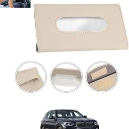 ccmm Universal Leatherite Beige Rectangle Tissue Paper Box/Dispencer For Car-310 Vehicle Tissue Dispenser image 1
