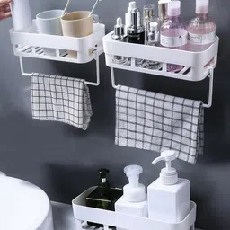 aashuhit Without Drilling Organizer (4 Shelf+2 Towel Hanger) Bathroom Set (Pack of 6) image 2
