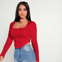 Casual Regular Sleeves Solid Women Red Top-image-40