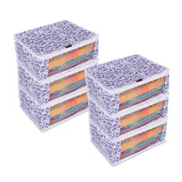 NFI essentials Set of 6 Printed Saree Cover with Zip, Cloth Storage Organizer Box for Wardrobe Polyester Laundry Bag-picture-13