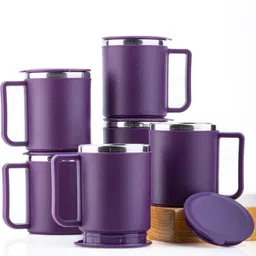 grenee Pack of 6 Stainless Steel, Plastic coffee mug lid for tea, coffee with handle-picture-13