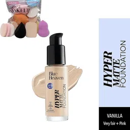 blue heaven Hyper Matte Foundation VANILLA 30ml & 6pc Powder puff and foundation sponge Blender Combo Pack-picture-5