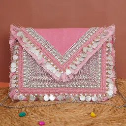 fabbhue Pink Women Sling Bag Pink Color Boho Stylish Women Handembrodry Handmade Women Bags-picture-28