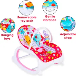 baby moo Infant To Toddler Polka Dotted Portable Rocker With Hanging Toys Red & Pink Rocker image 3