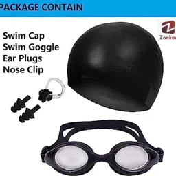 zonkar Swimming Combo Set with Google, Swim Cap, Ear Plugs and Nose Clip Swimming Kit Swimming Kit image 3