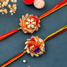 pride store Designer Rakhi for Brother-5560-GOTA-PATTI-2P RAK-2N Mauli Thread Rakhi, Chawal Roli Pack, Greeting Card Set image 1