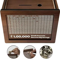adveriq Money Saving Piggy Bank, Wooden Piggy Bank with Easy Savings 100000 moneyNew Coin Bank image 4