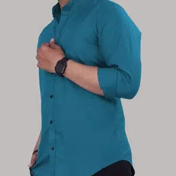 mbf66 Men Slim Fit Solid Spread Collar Casual Shirt image 4