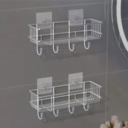 zolento Self-Adhesive Iron Shelf for Bathroom Organizer/ Rack/ Stainless Steel Wall Shelf image 1