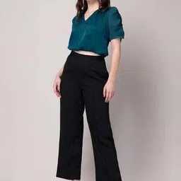 wolica Women Regular Fit Black Viscose Rayon Trousers image 5