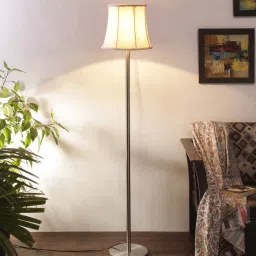 new era Off White Cottan Fabric Shade Club Floor Lamp With Steel Base image 1