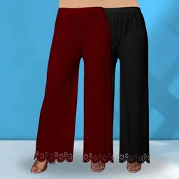 ecoundies Pack of 2 Women Straight Fit Maroon, Black Lycra Blend Trousers-picture-43