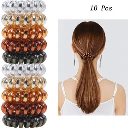 myra collection 10 Pcs Spiral Metallic color Wire Ponytail Hair Band For Girls Women Rubber Band-picture-13