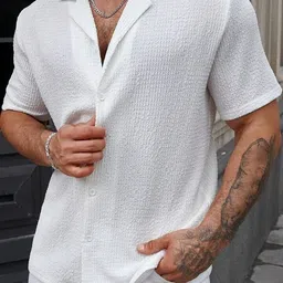 combraided Men Regular Fit Solid Slim Collar Casual Shirt image 4