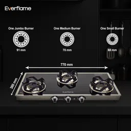 everflame Ascent 3 Burner Glass Cooktop | Toughened Gas Stove | Manual Ignition Glass Manual Gas Stove image 4