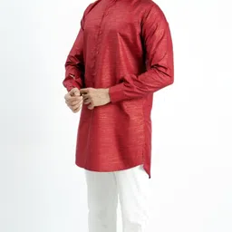 jodidar Men Solid Dupion Silk Straight Kurta image 4