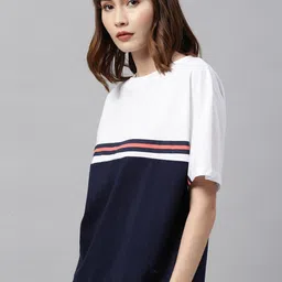 roadster Women Colorblock Round Neck Pure Cotton Multicolor T-Shirt image 3