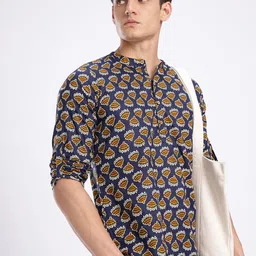 Men Floral Print Cotton Blend Straight Kurta-image-20