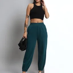 q-rious Women Solid Dark Green Track Pants image 2